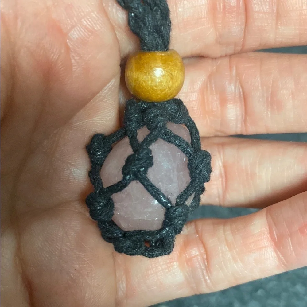 Pink Rose Quartz Stone Keychain with Orange Bead